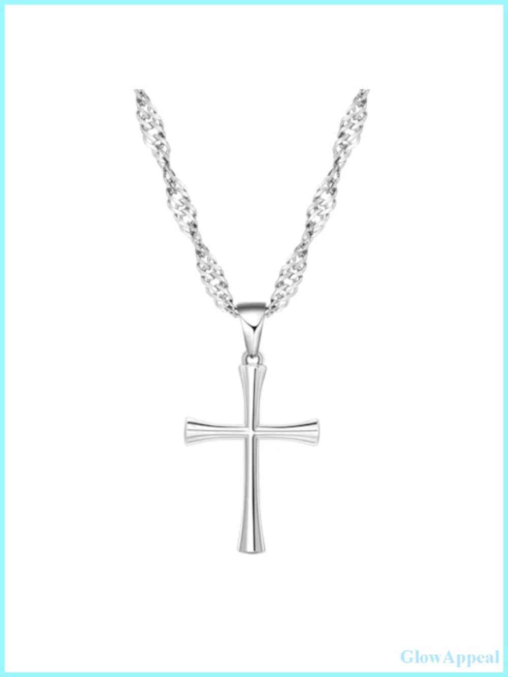 Small Cross Pendant Necklace for Women, 18" + 2" Wave Chain Stainless Steel